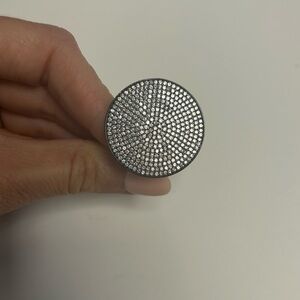 Suzy Levian Black Sterling Silver White CZ Large Circle Ring Sample Size # 7.5